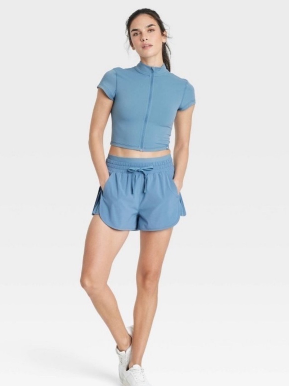 NWT JoyLab Women's Mid-Rise Micro-Pleated Shorts — Dusty Blue